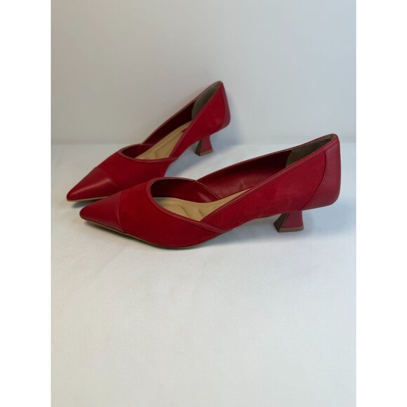 Franco Sarto Darcy Pumps Womens Size 8.5 Red Suede Pointed Toe Kitten Heel Shoes - Picture 1 of 13